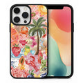 Phone case with tropical design held over a book